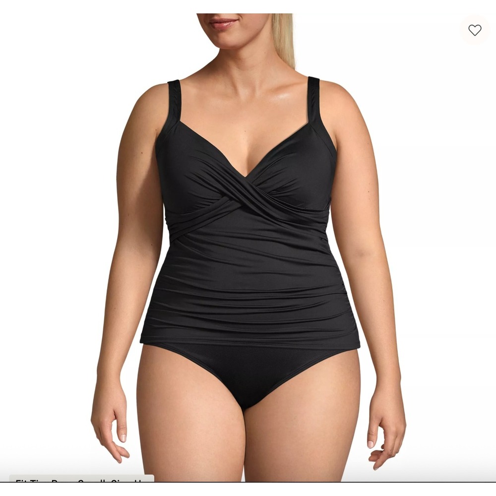 Lands' End Women Surplice Ruched Tankini Swimwear Top‎ 16W Built-in Bra Mature